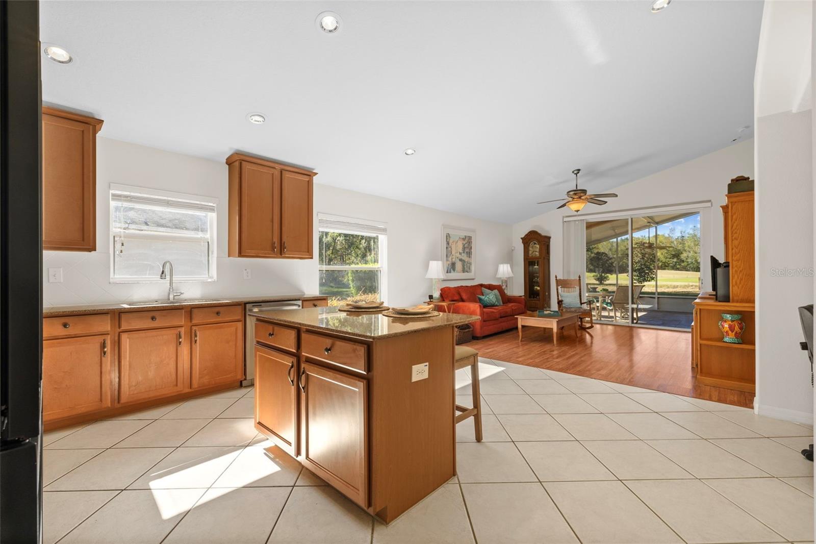 Open living space between the Kitchen and family room