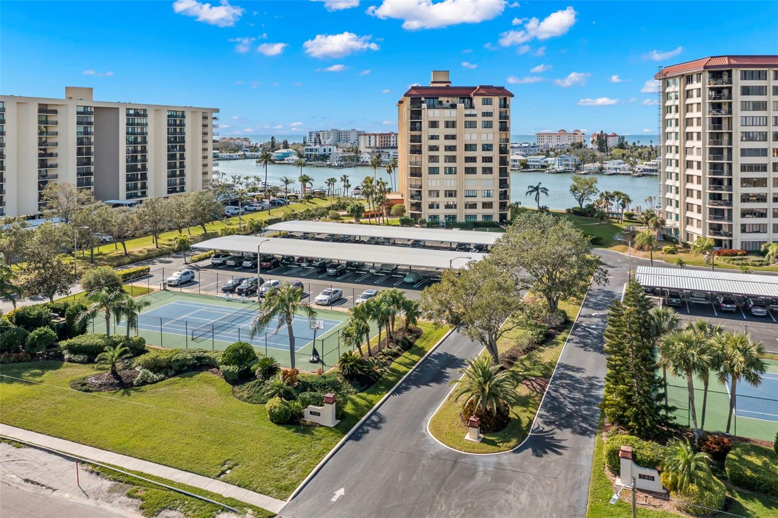 Tennis courts and covered parking