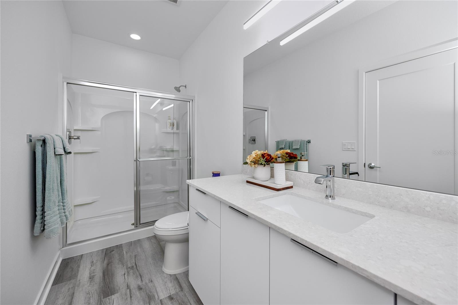 Quartz countertops in Guest bathroom