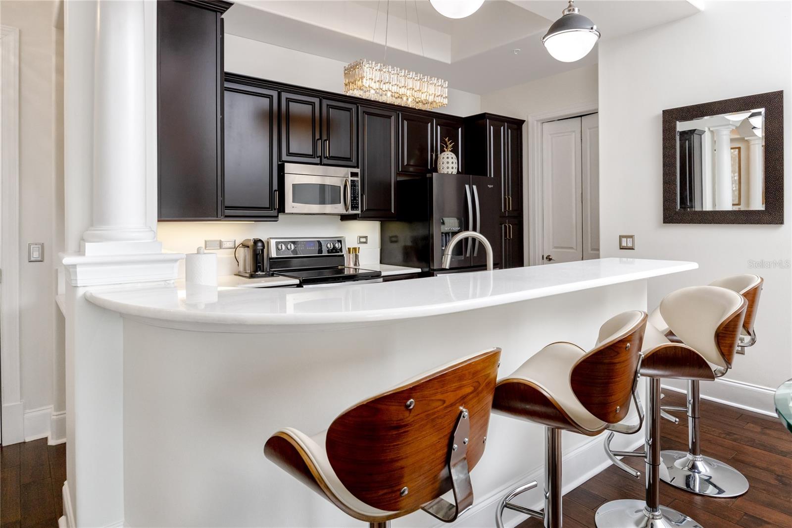 Sleek marble bar area