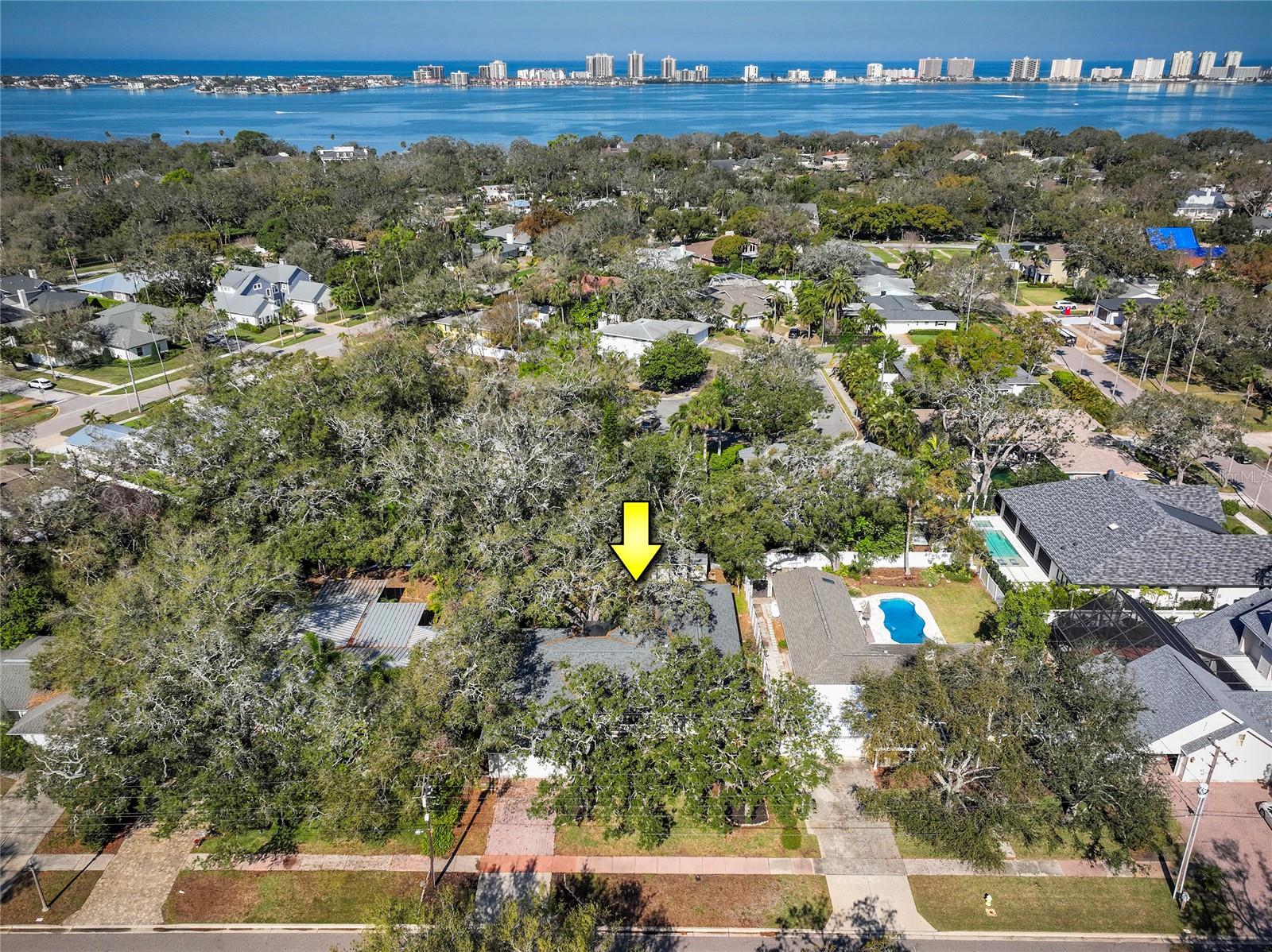 Ariel view of front of house with Intercoastal in background