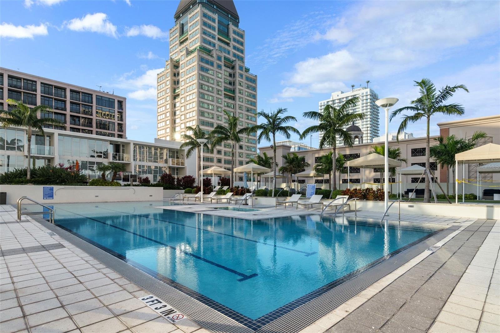 Expansive pool deck with infinity pool and spa.