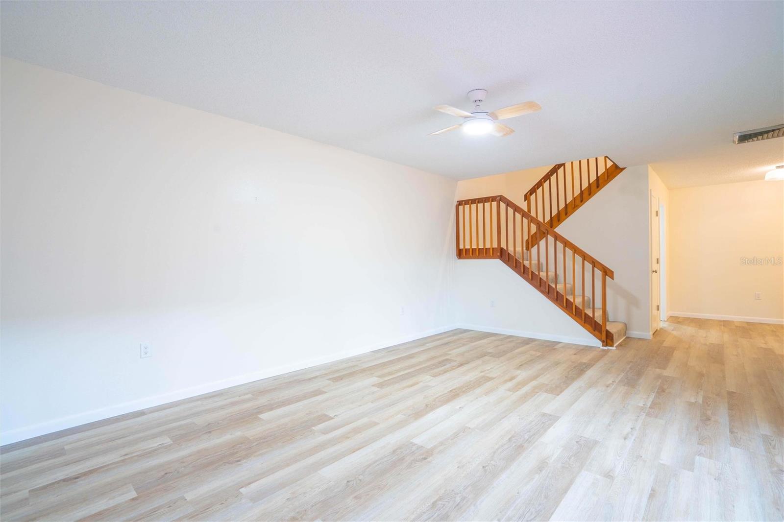 Living room open to dining space