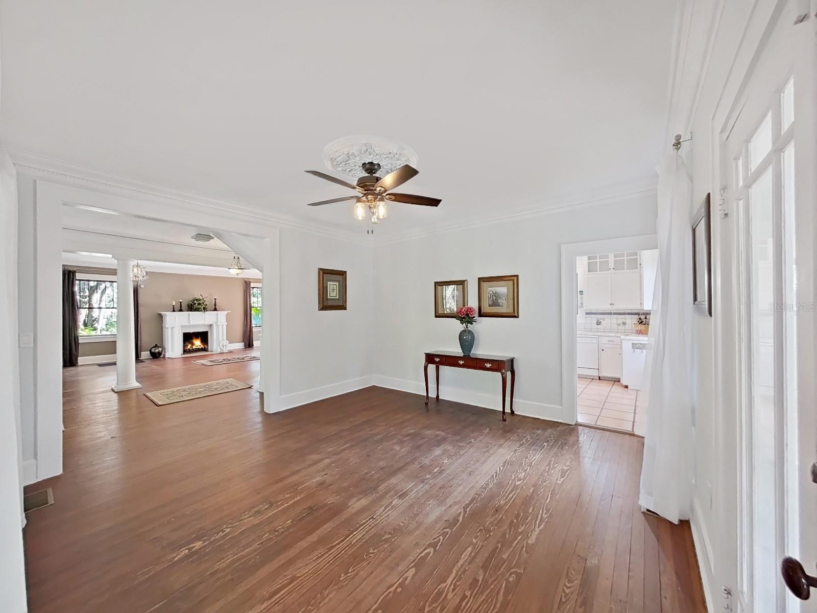 Dining room off foyer looks into living room