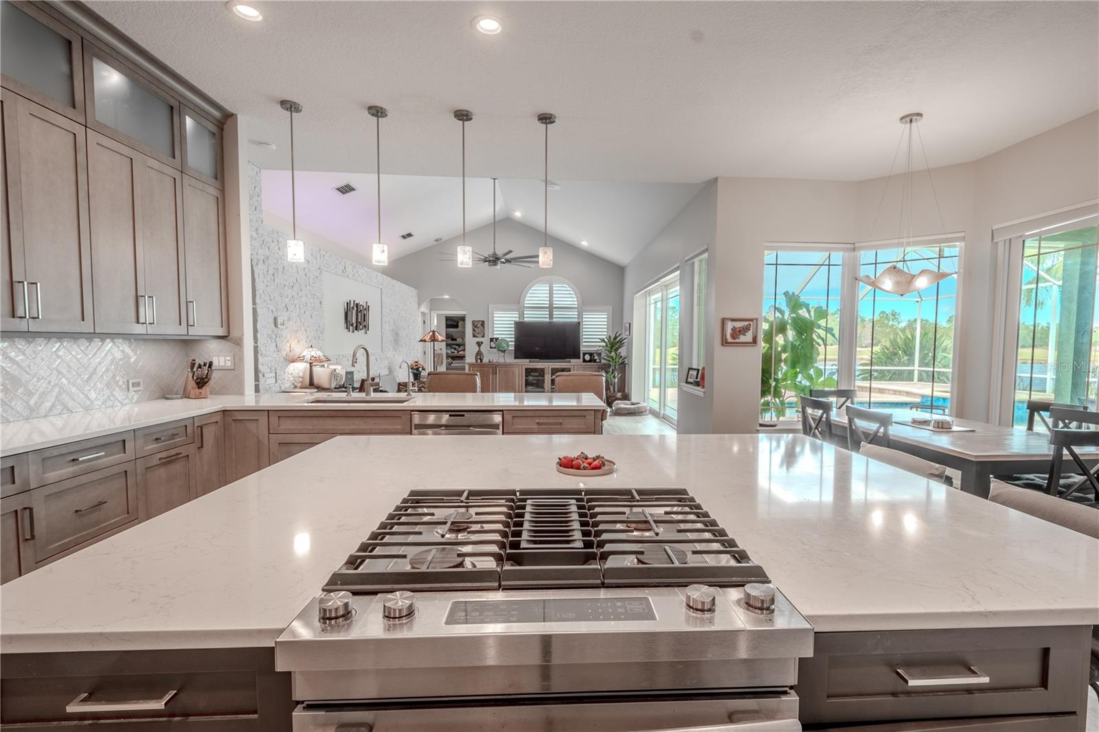 The kitchen is open to the family room.