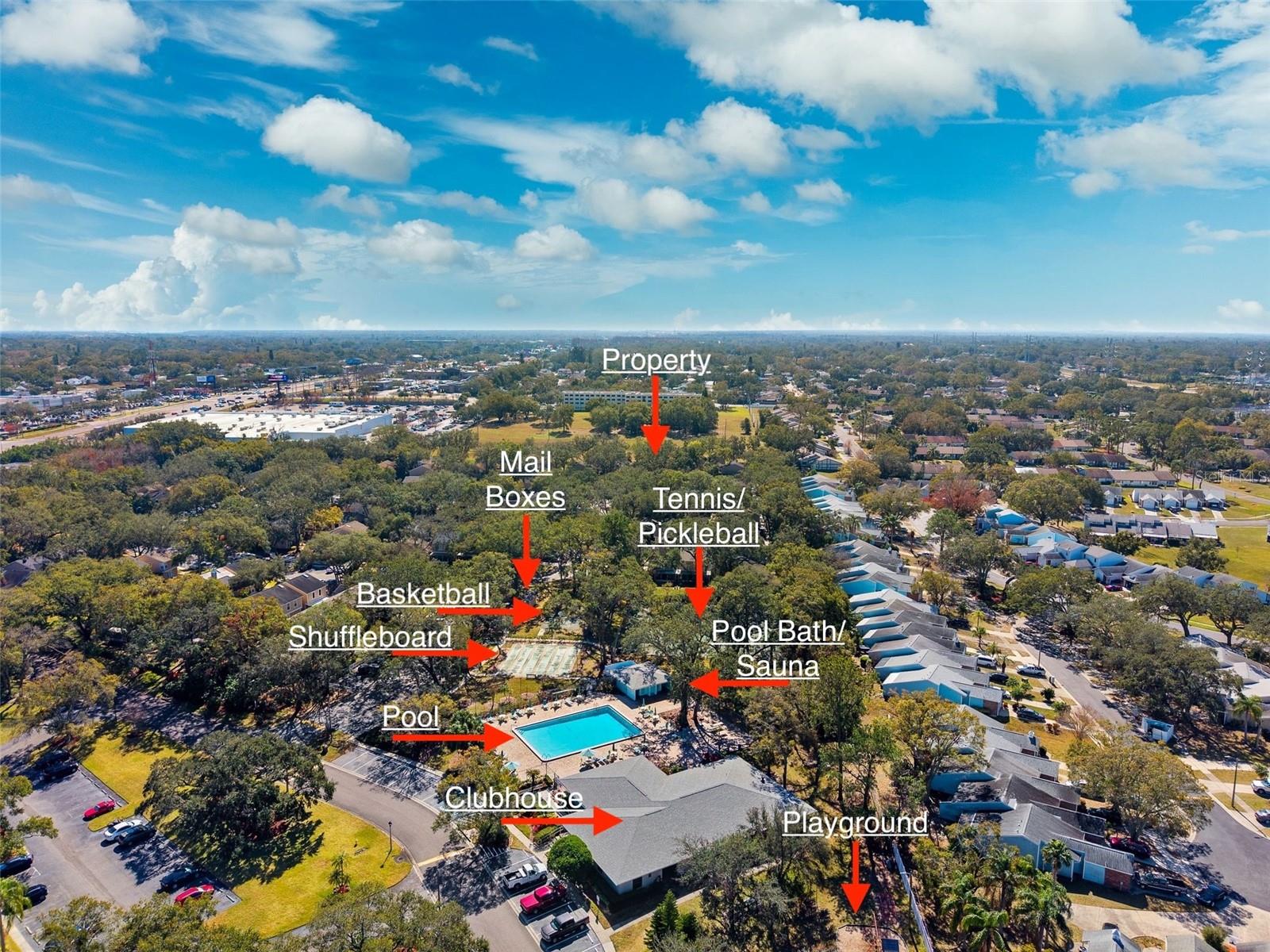 Aerial View of Community w/ Amenities Indicated