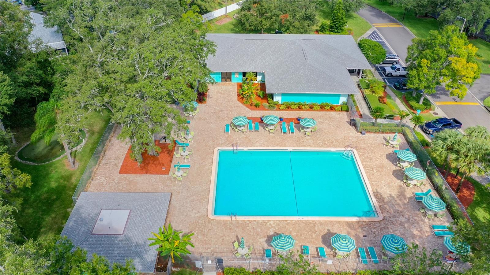 Aerial View of Pool, Bathhouse/Sauna & Clubhouse