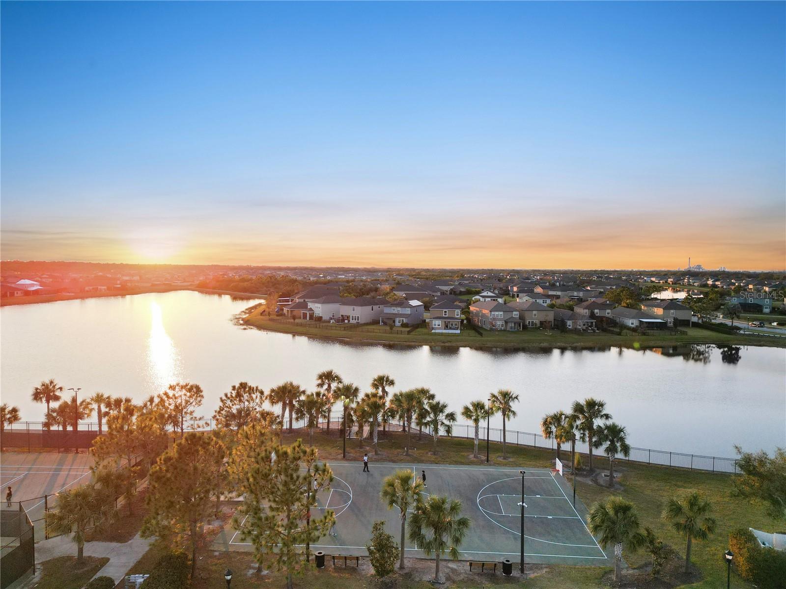 Sunset at the resort style amenities facility