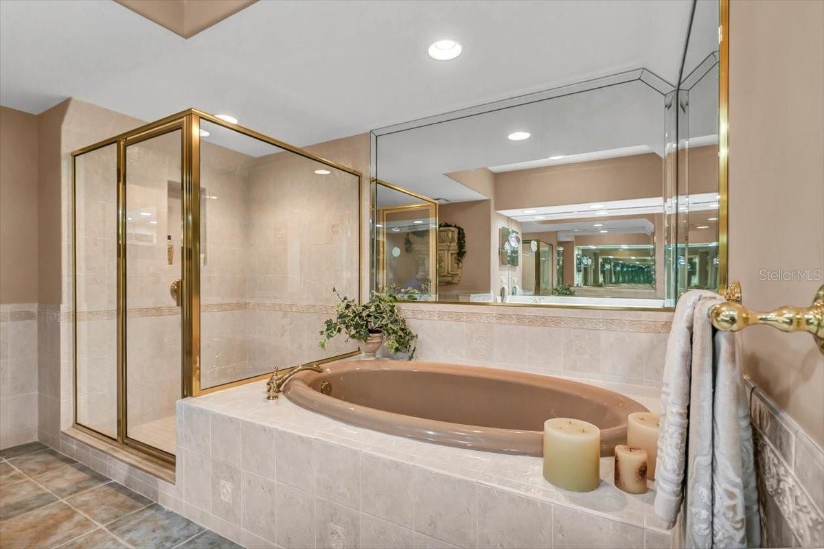 Glass Enclosed Shower, A Large Separate Soaker Tub