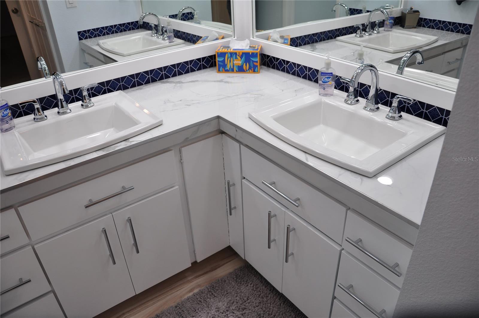 master bath with new vanity and sinks