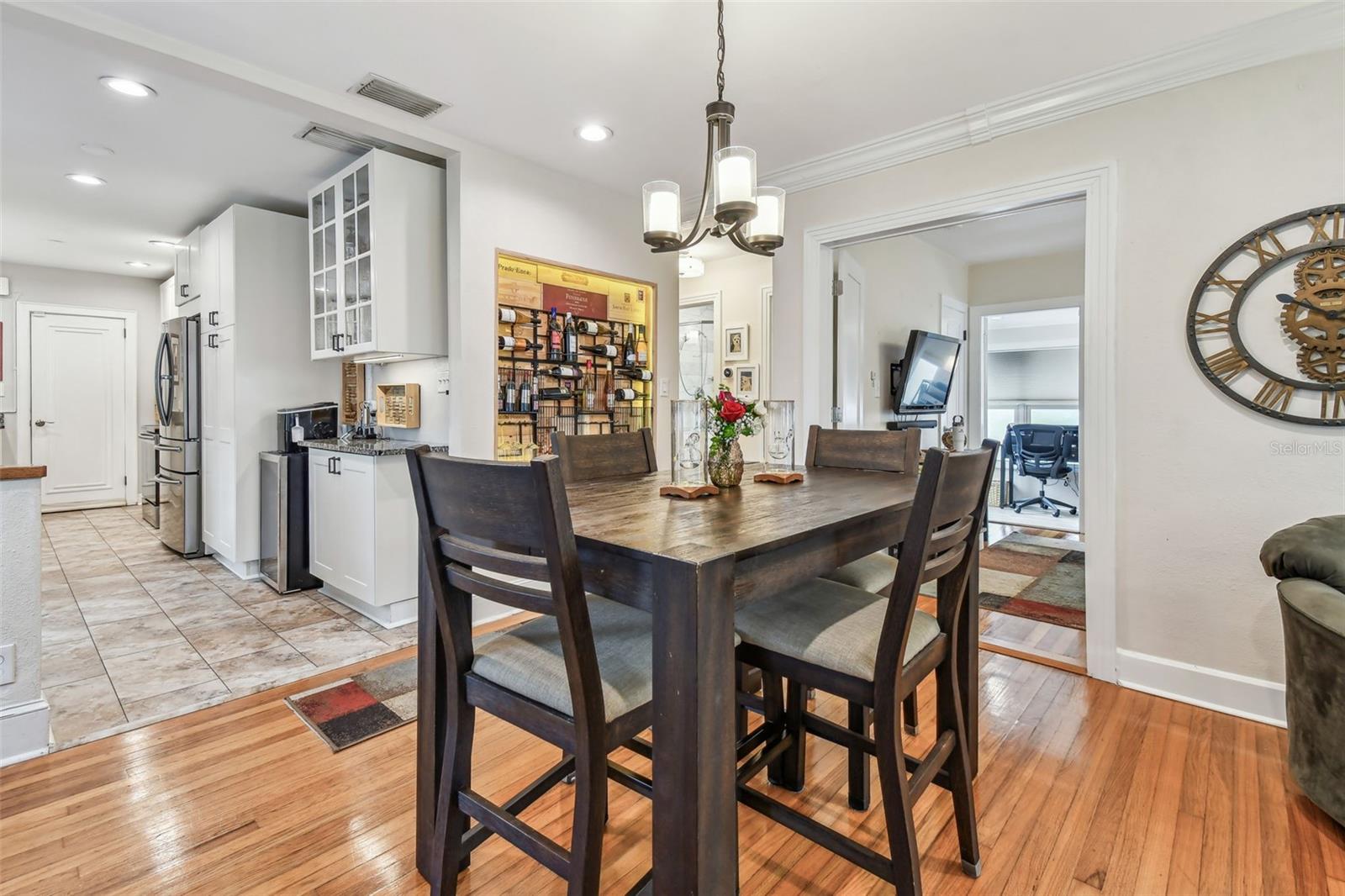 Dining space provides ease of serving from kitchen