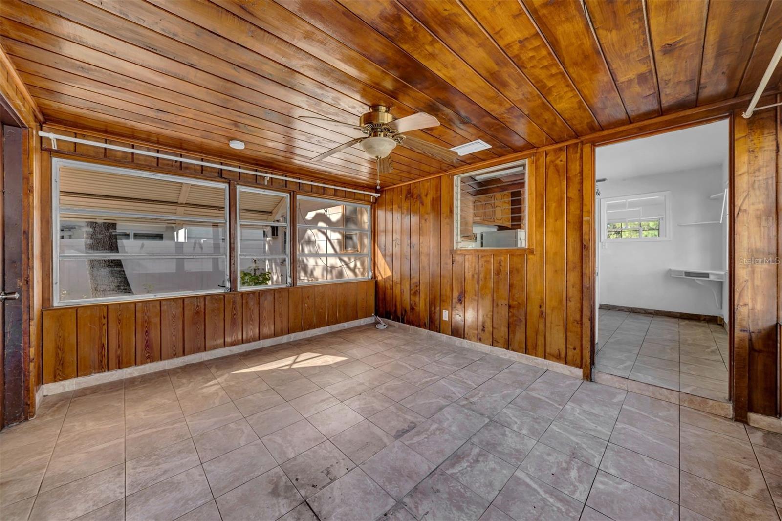 Family room with entrance to the garage