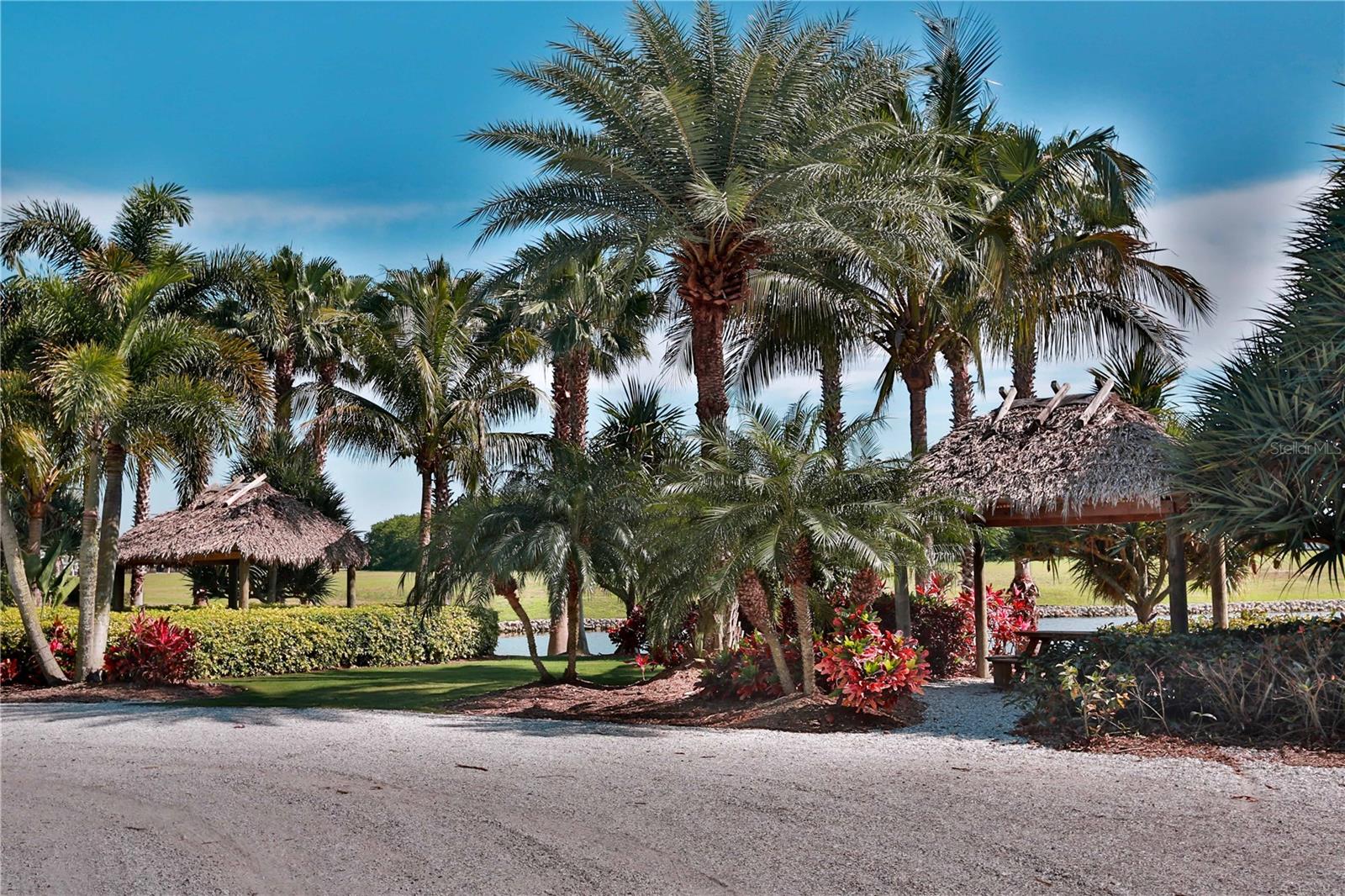 Community Tiki Huts Overlooking Lagoon