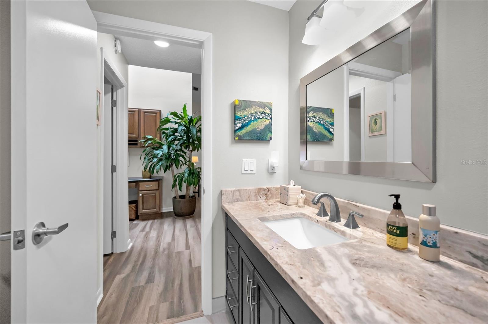 Marble Counter on Wood Cabinet