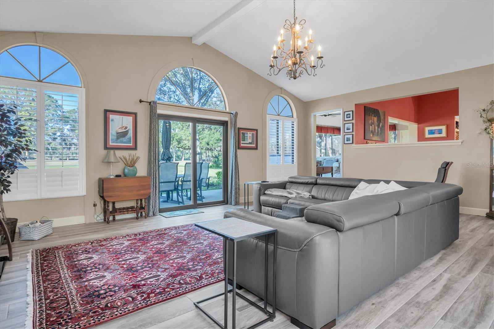 Living room with vaulted ceilings