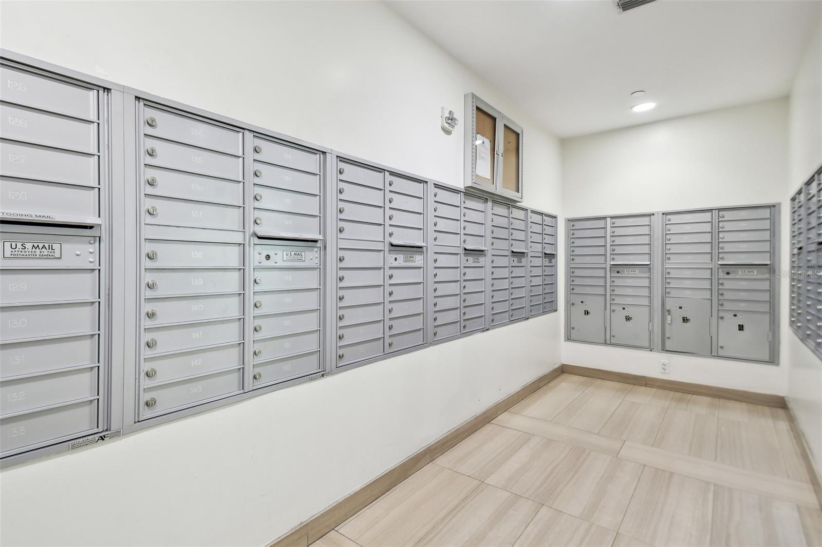 Mailroom with private mailboxes.