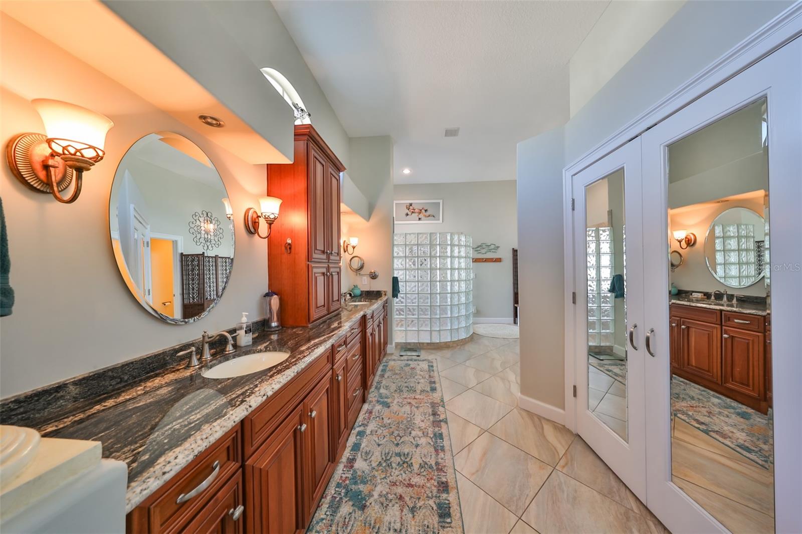 Primary Ensuite Grand Master Bath, Dual Tall Vanities & Tower Cabinet