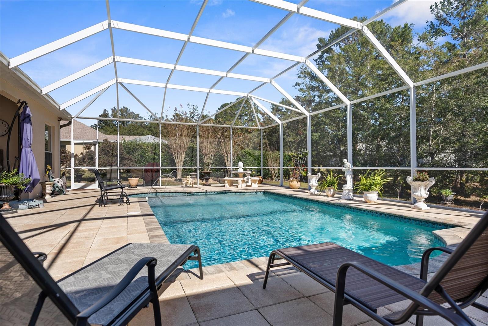 Heated salt pool with privat feeling backyard.