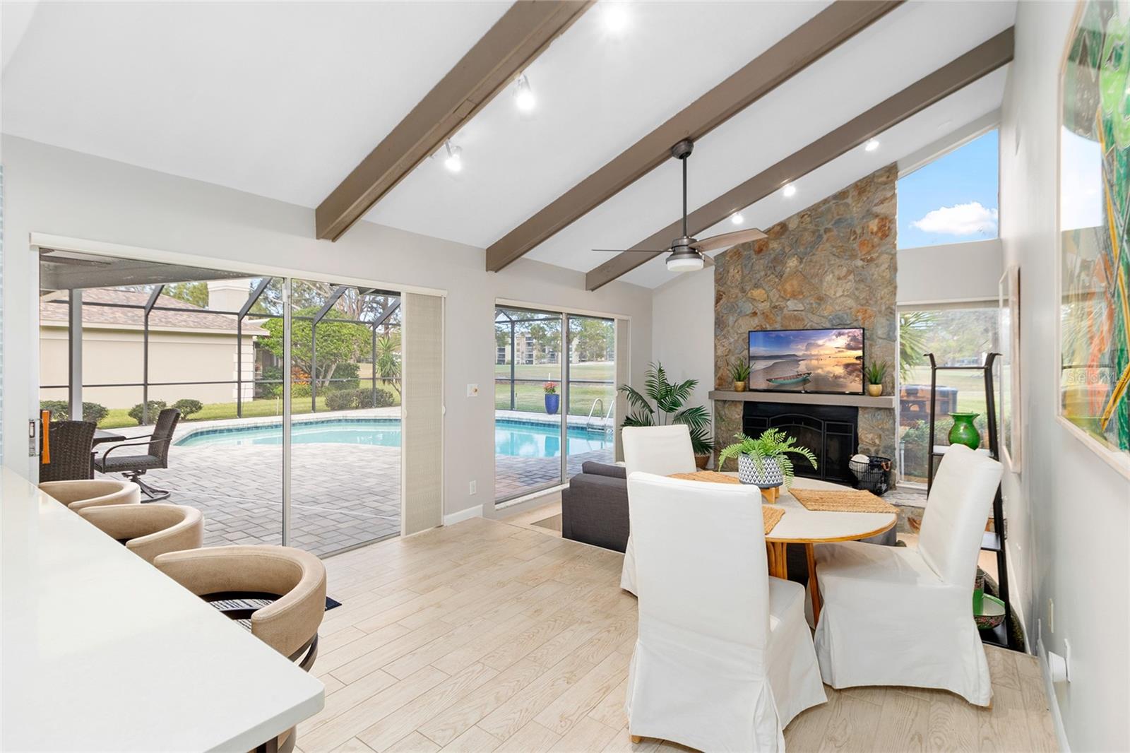 Family Room with wood burning fireplace