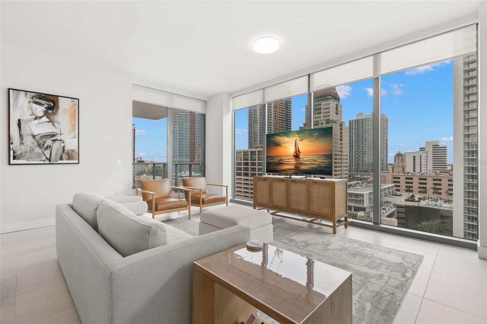 Living room with city view