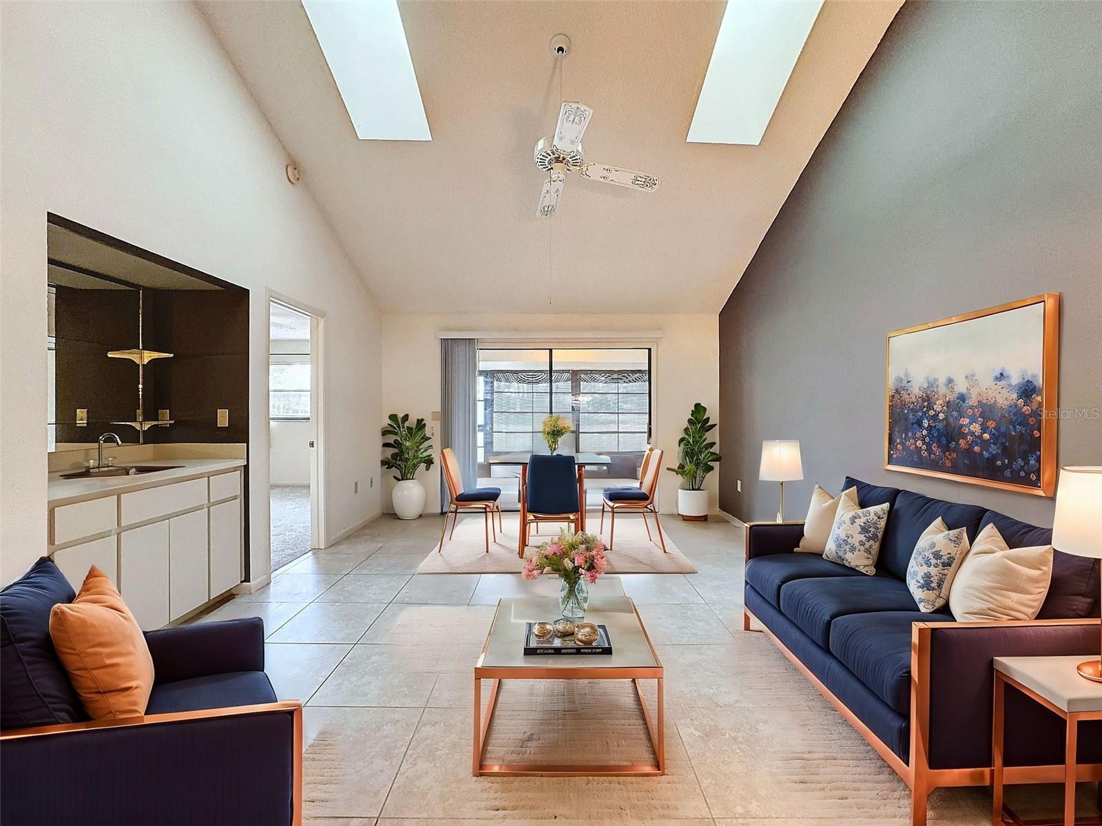 Living/Dining Area with wet bar set up for both