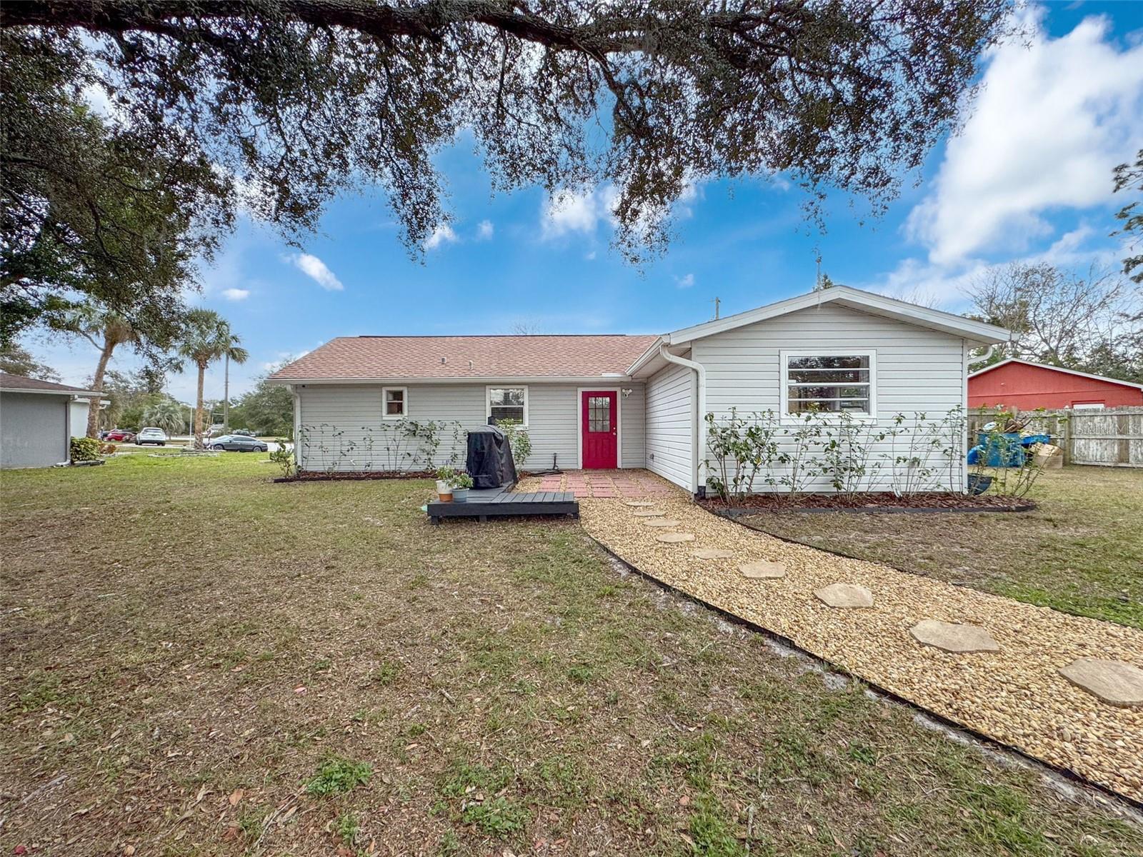 Back-yard with wooden deck