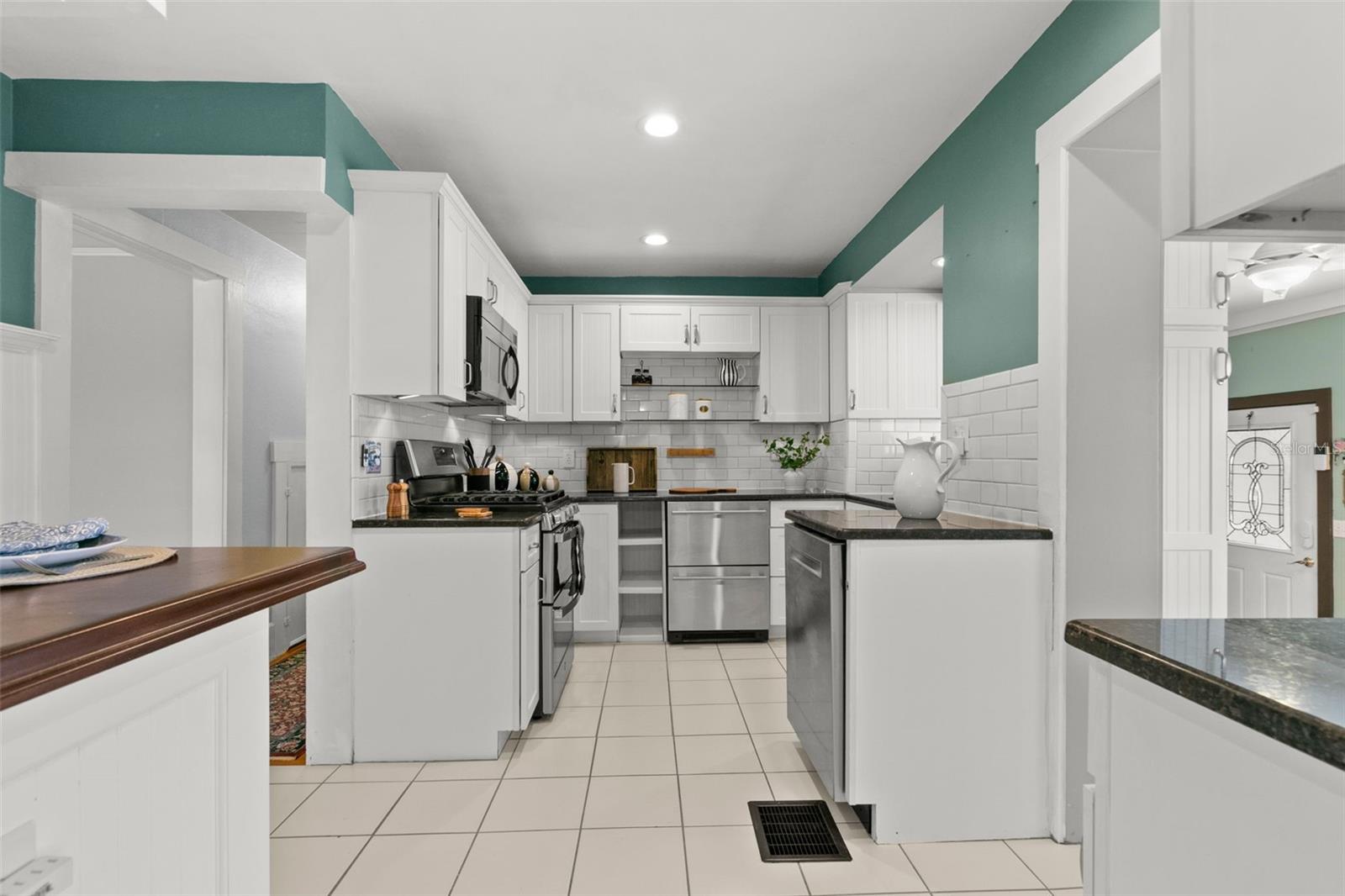 Kitchen with white cabinets