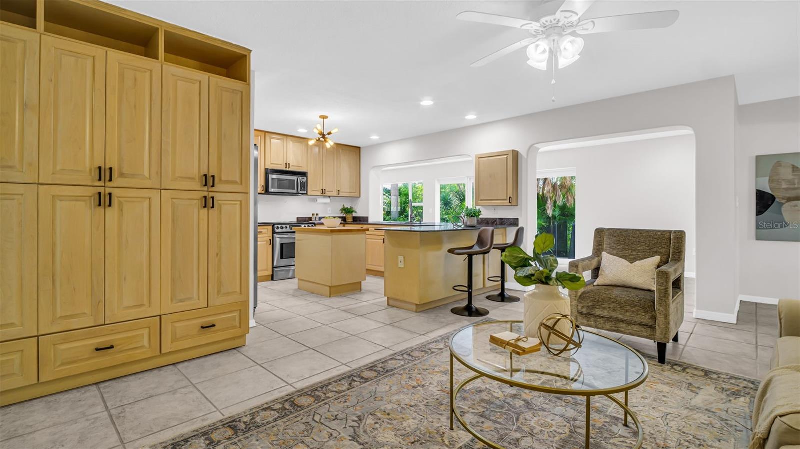 Family room and kitchen