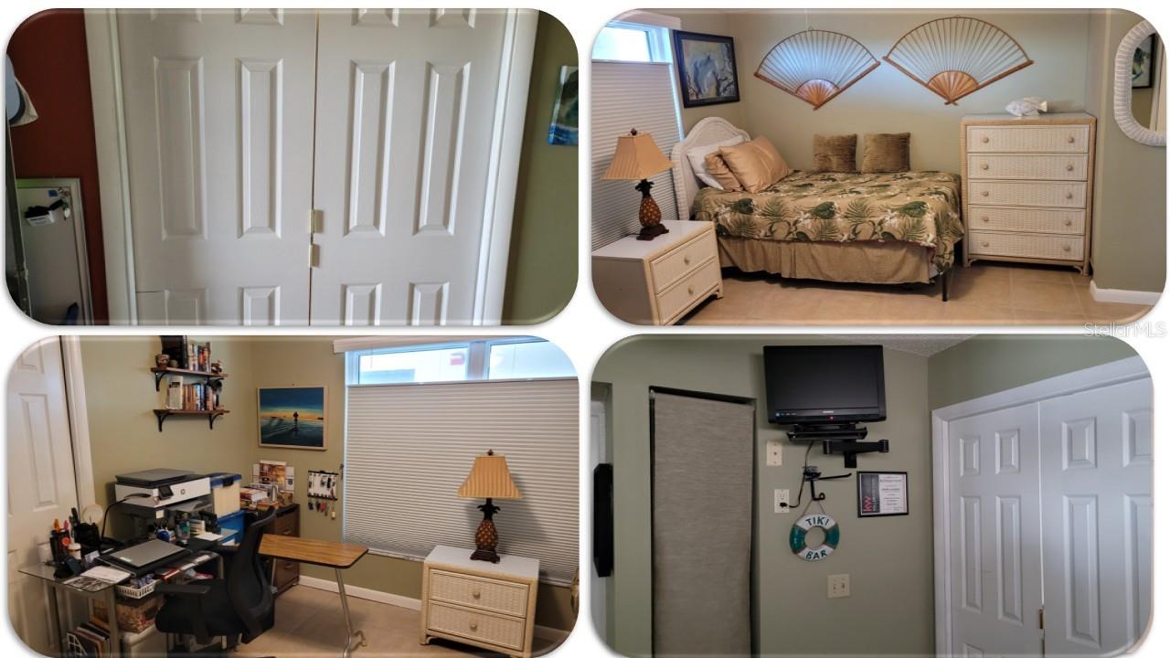 Opposite the Kitchen to the left is a wide set of pocket door leading to a trundle bed Guest bedroom that can double as an office if needed with custom shading for reading, working, or watching TV.