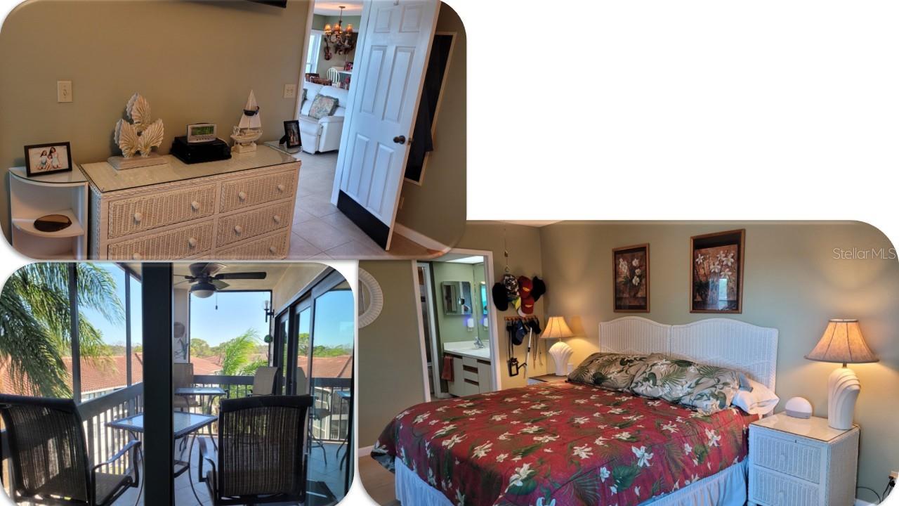 The  doorway to the left of the Living area  leads to  the Primary bedroom and Ensuite bath. It also has a double window and glass slider door to the balcony. It’s ample for a king size bed and accompanying furniture.