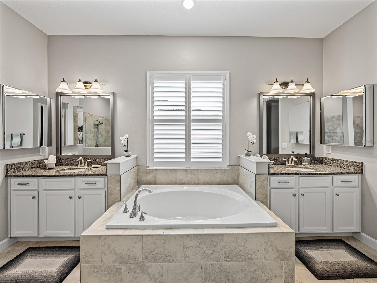 Split Dual Vanities, and Oversized Soaker Tub