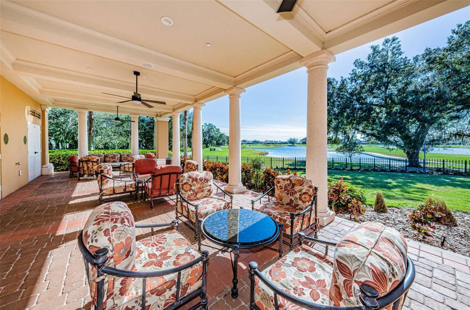 Outside seating in Clubhouse over looking Fox Hollw Golf Course