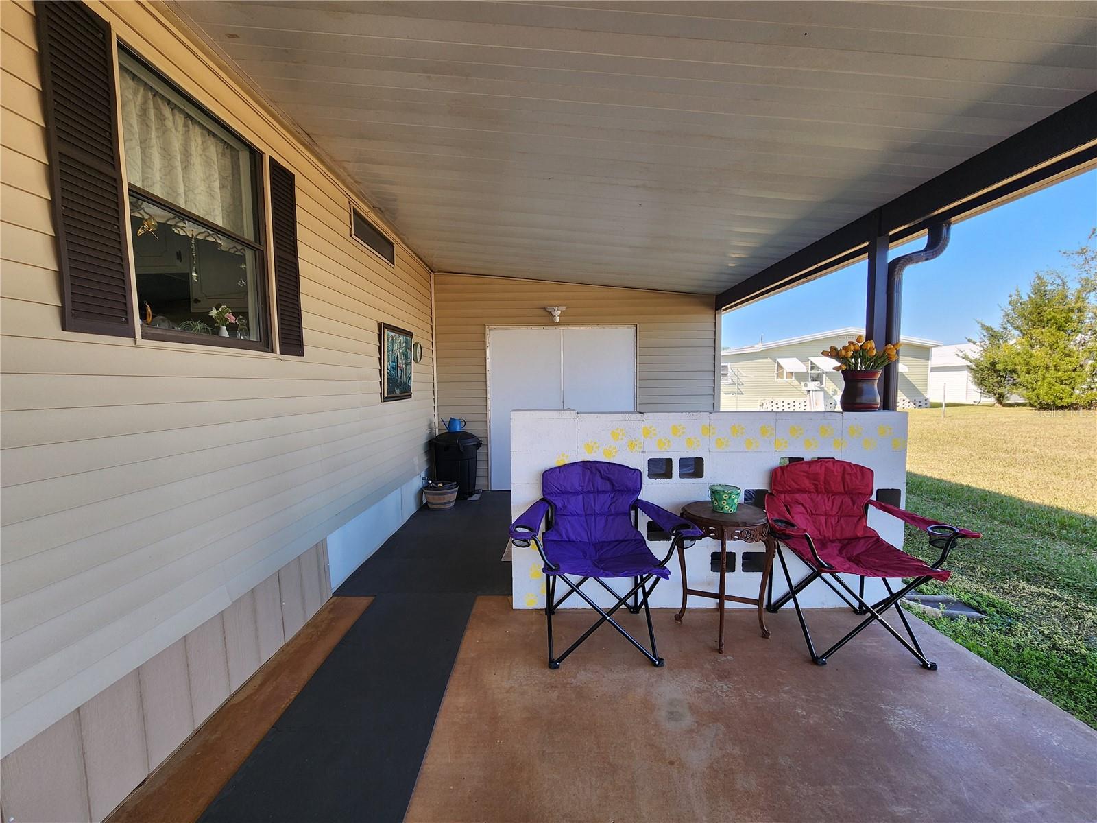 Decorative (removable) cement block privacy wall.