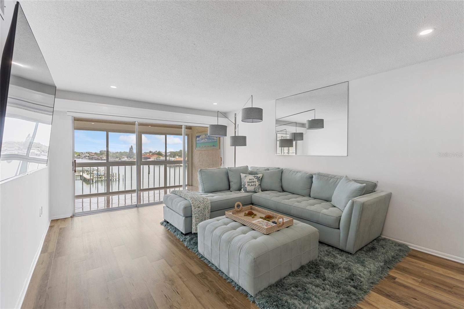 living room with water view