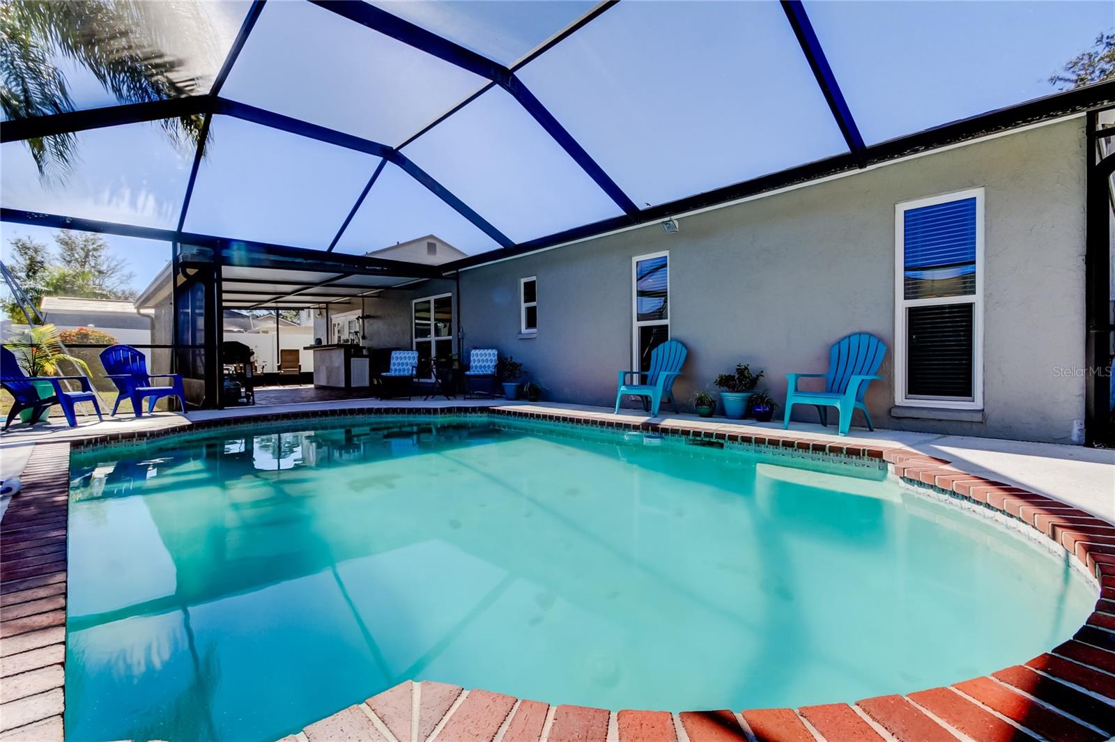 68. Inground Concrete Pool w/ Freshly Rescreened Birdcaged Topper (34.10' x 22.9') Works Nicely w Open Ended Covered Lanai! All One Cohesive Area!