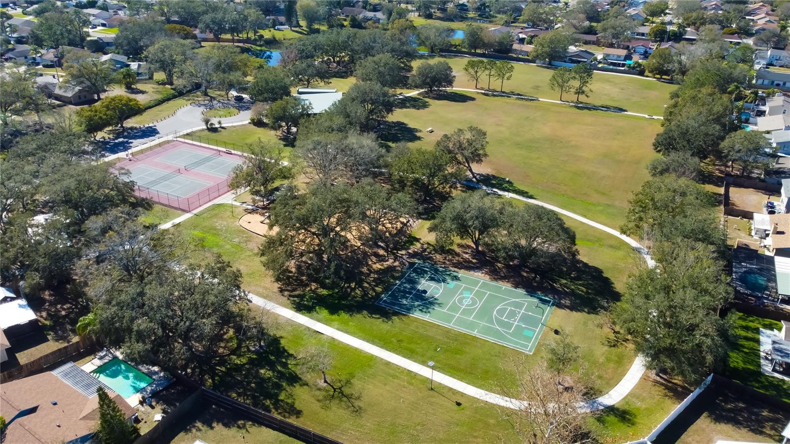 77. Country Place West Park Aerials Show YOU What This Park Offers  - Basketball & Tennis & Pickle Ball Courts - Longer Walking Trails - Another Playground - a Couple Blocks from Country Place Park