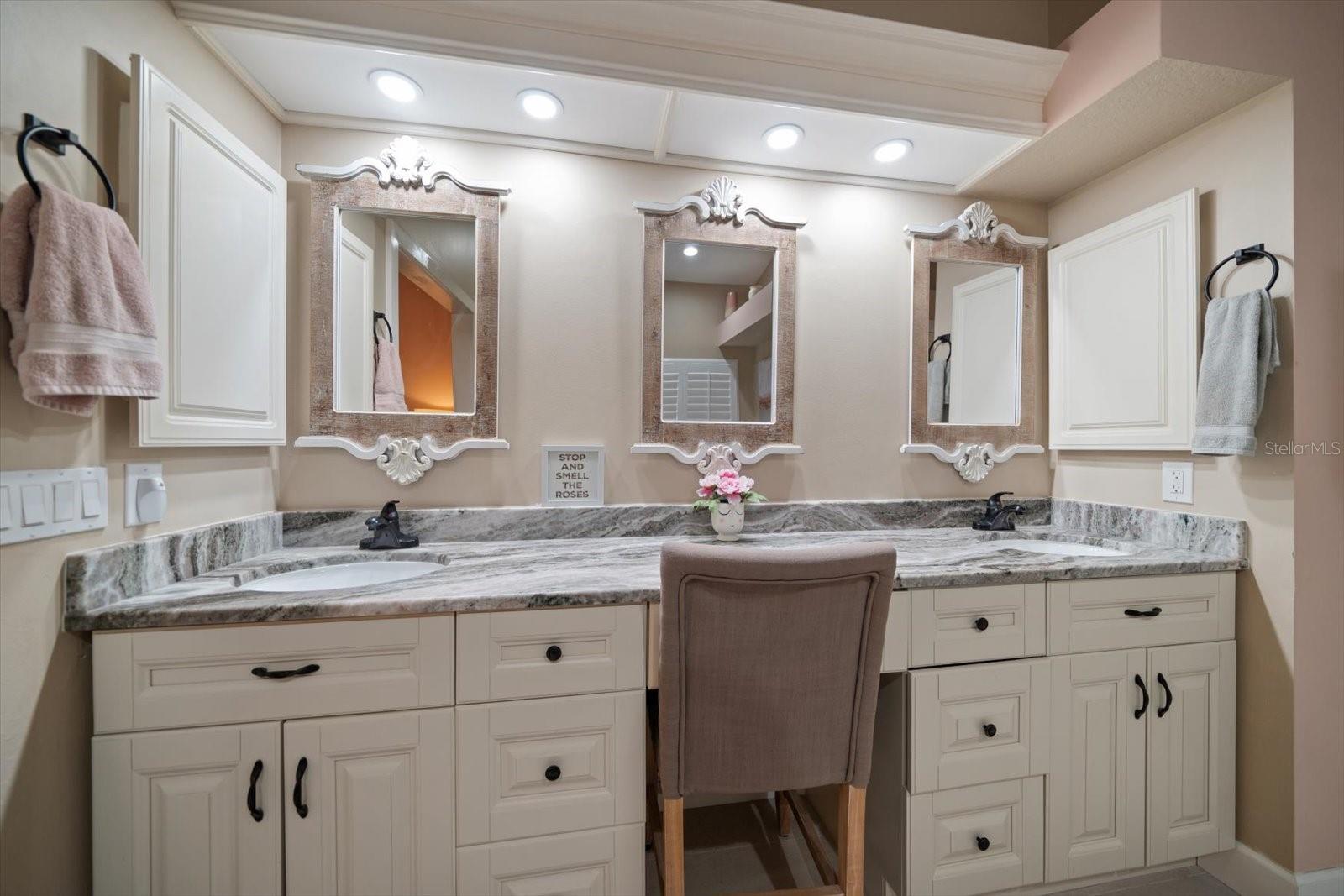 Double sink vanity with granite counters