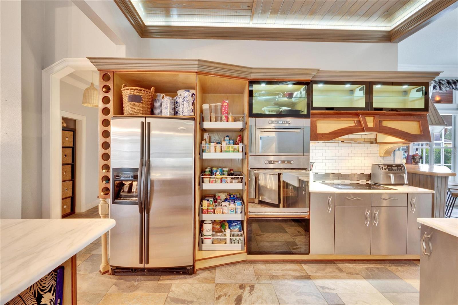 CUSTOM WALNUT RANGE HOOD & WINE STORAGE (PANTRY DOOR TO BE RE-INSTALLED)