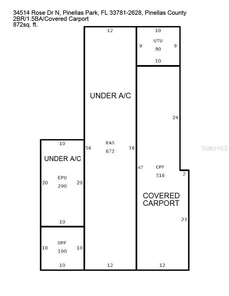 34514 Rose Dr N, Pinellas Park, FL 33781-2628, Pinellas County: 2BR/2BA/Covered Carport