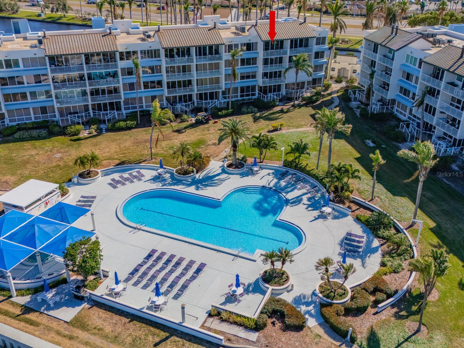 Aerial view of pool and unit