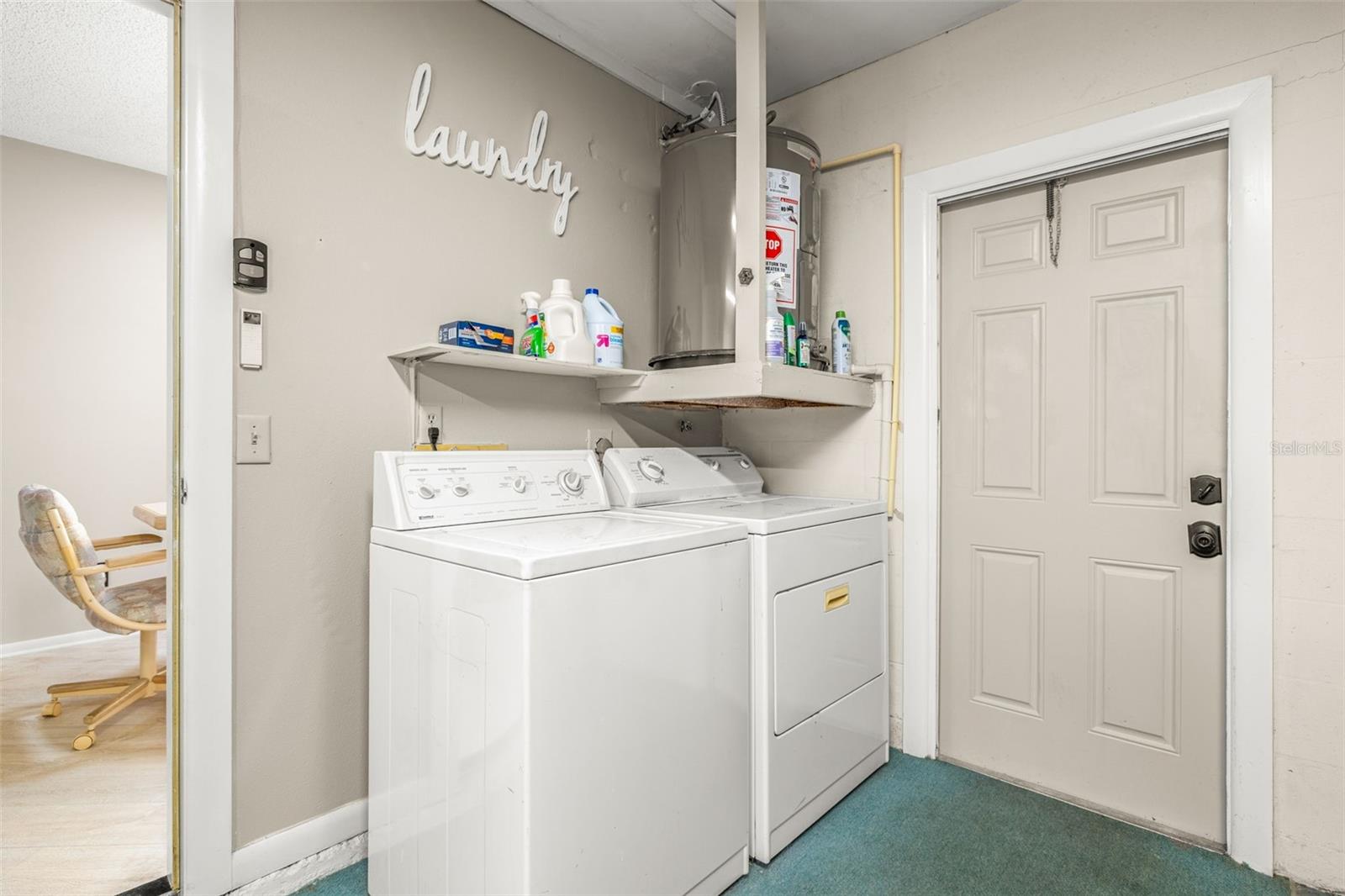 Laundry area in the garage.