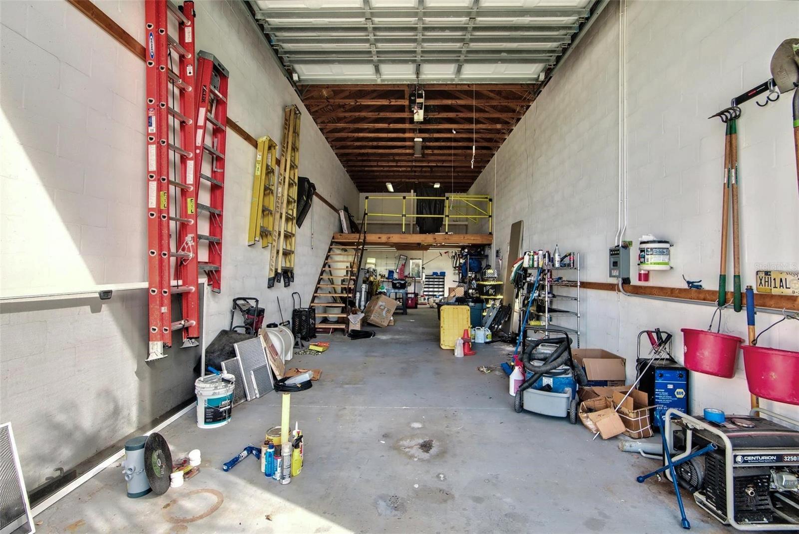 RV garage with storage loft