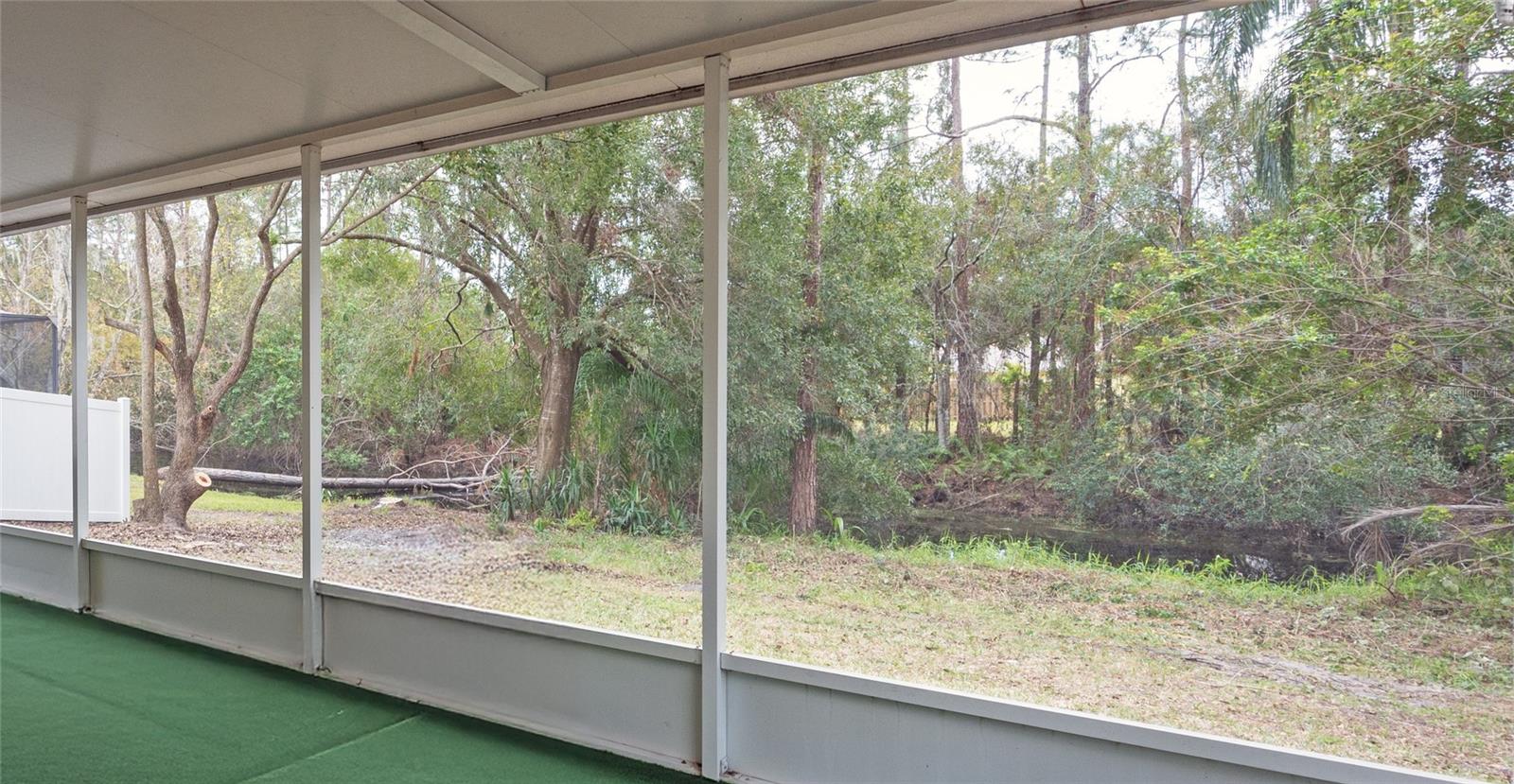 Large yard with creek and gold course behind