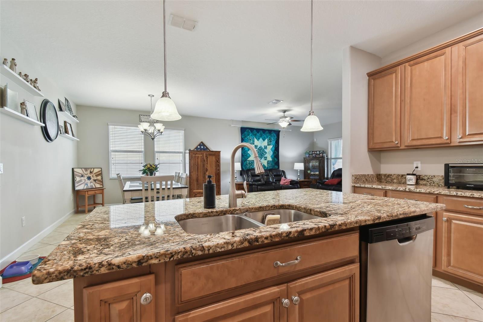 Kitchen with view toward dining and living room