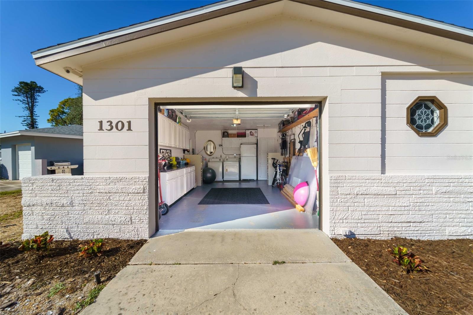 Garage with door open