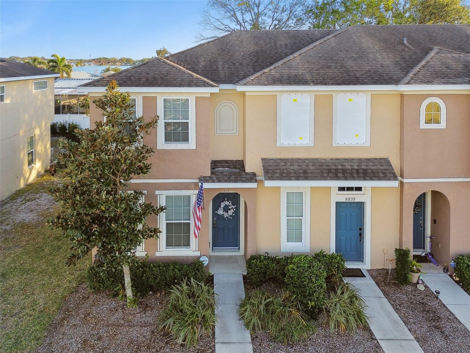 Aerial view of the townhome.