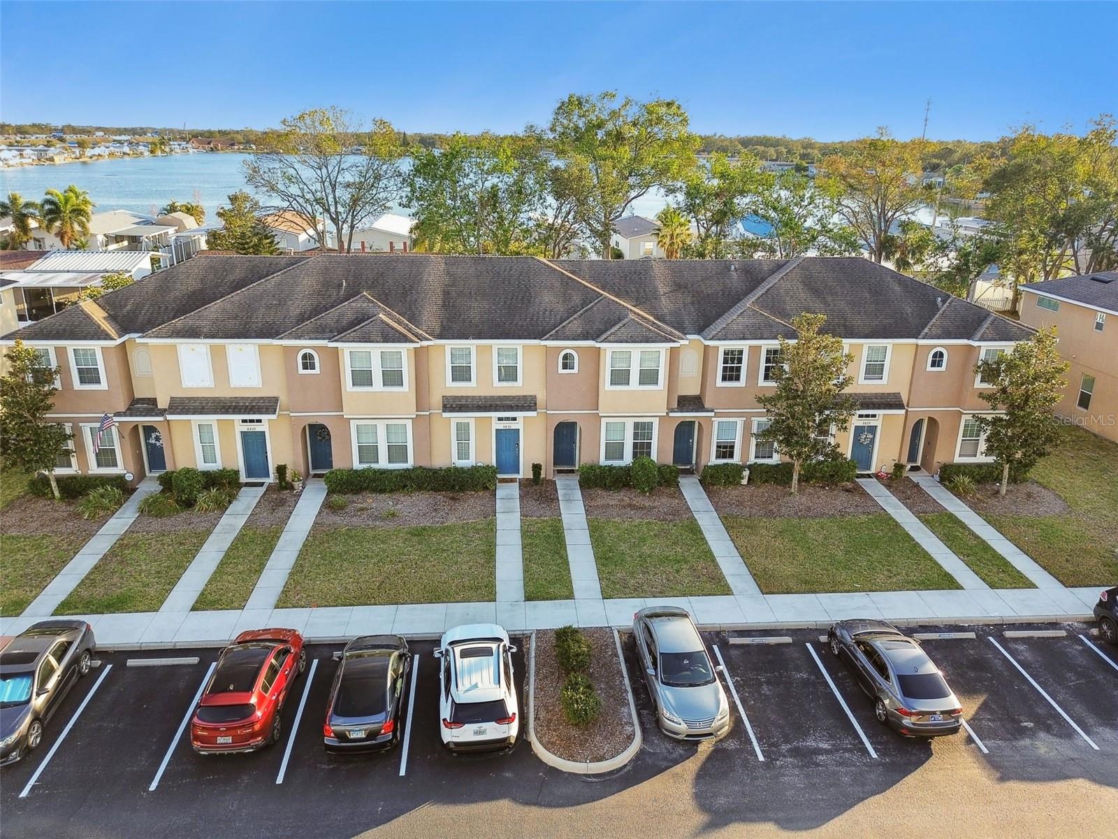 Aerial view of the townhomes. Ample parking spaces throughout the community.