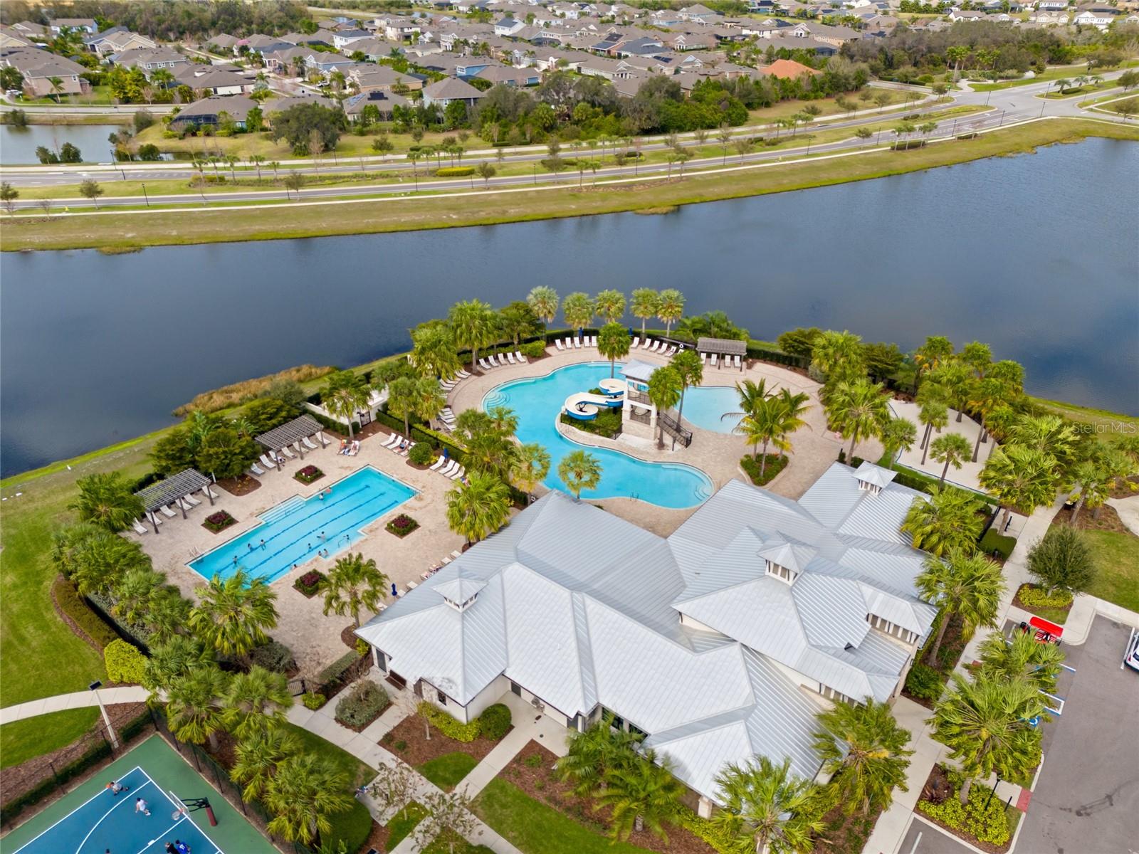 Lap pool, and resort pool with slide!