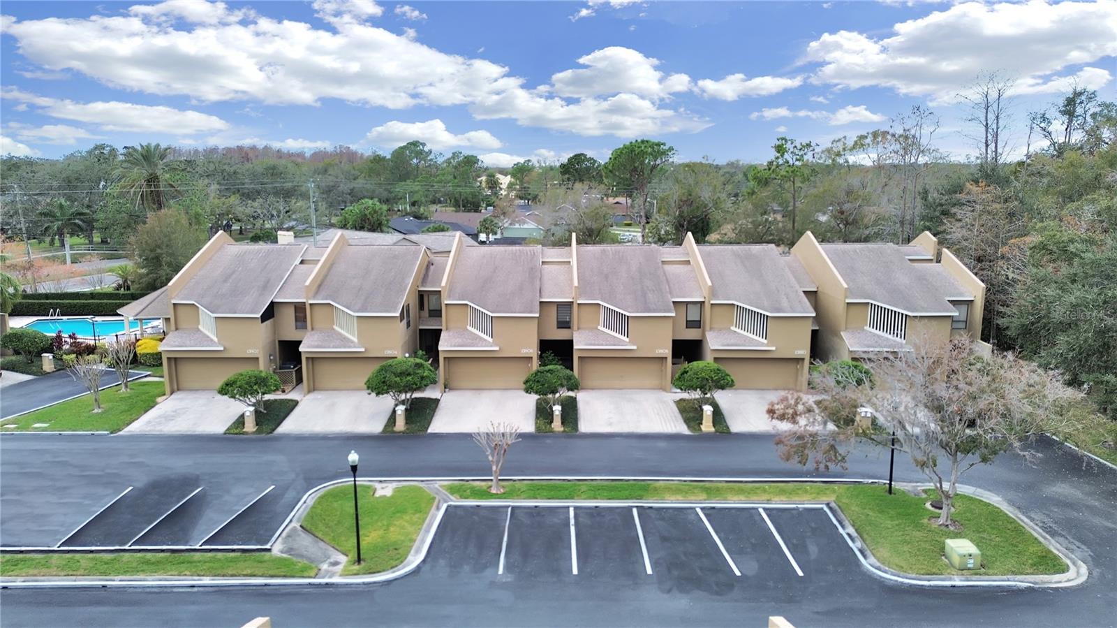 Aerial view of West side units near the pool.