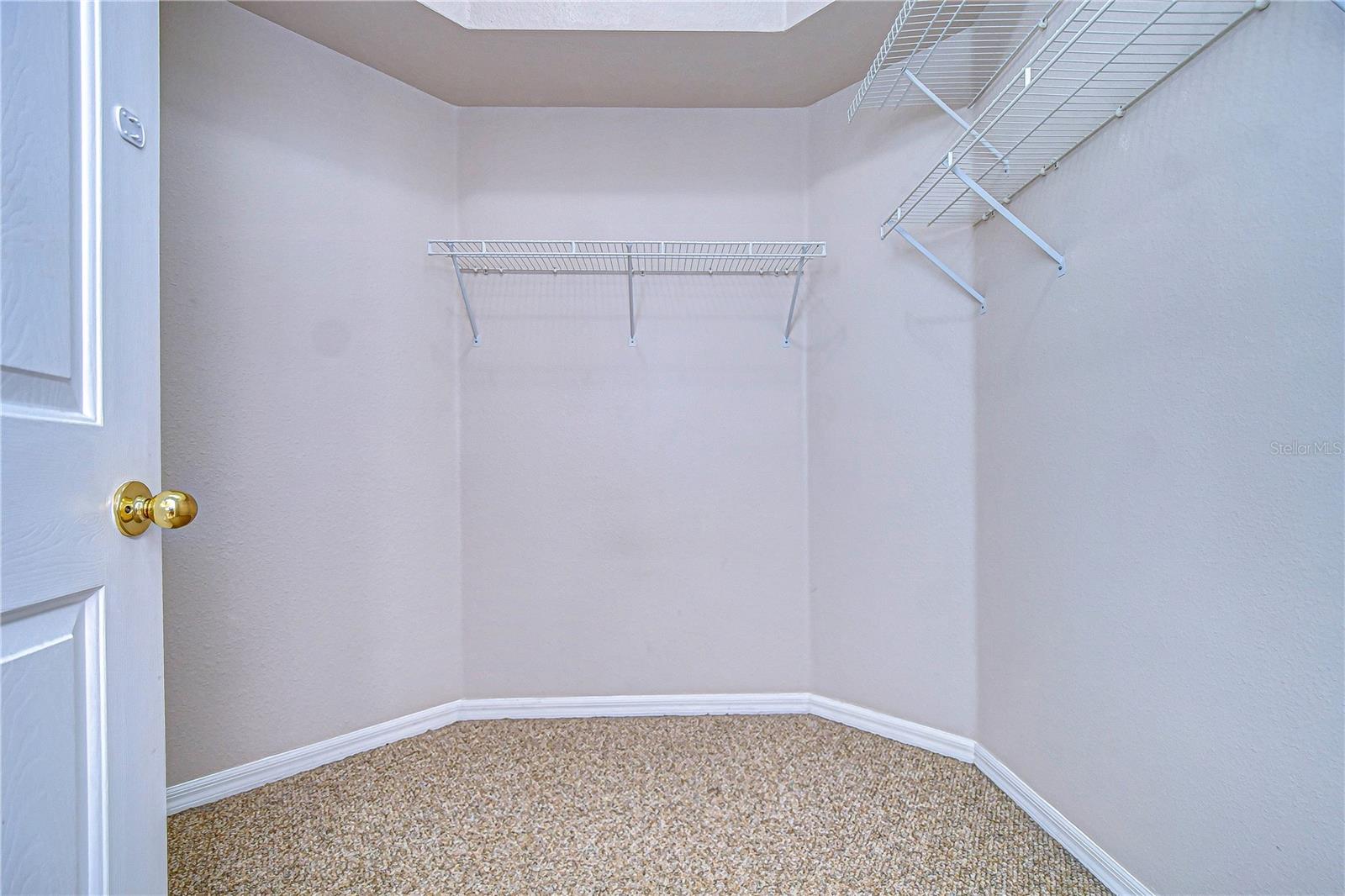 Large primary walk in closet with trayed ceiling!